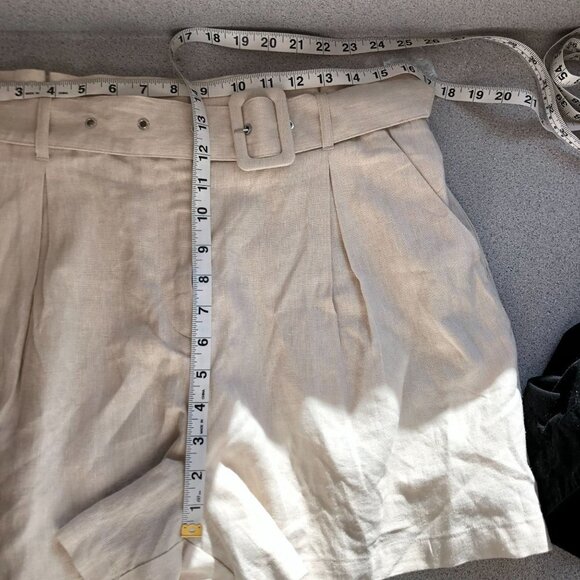 Ophelia Roe Linen Shorts Women Large Beige Paper Bag Waist Belt Lined NWT - Picture 5 of 6